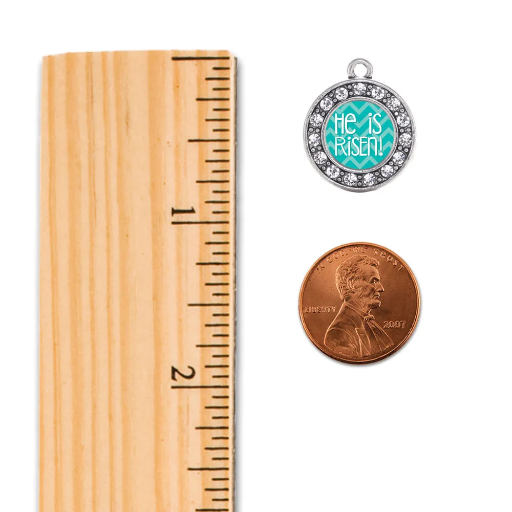 Silver He is Risen Teal Chevron Patterned Circle Charm Dangle Earrings