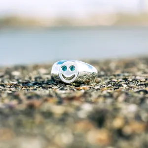 Smiley Face Gemstone Signet Ring