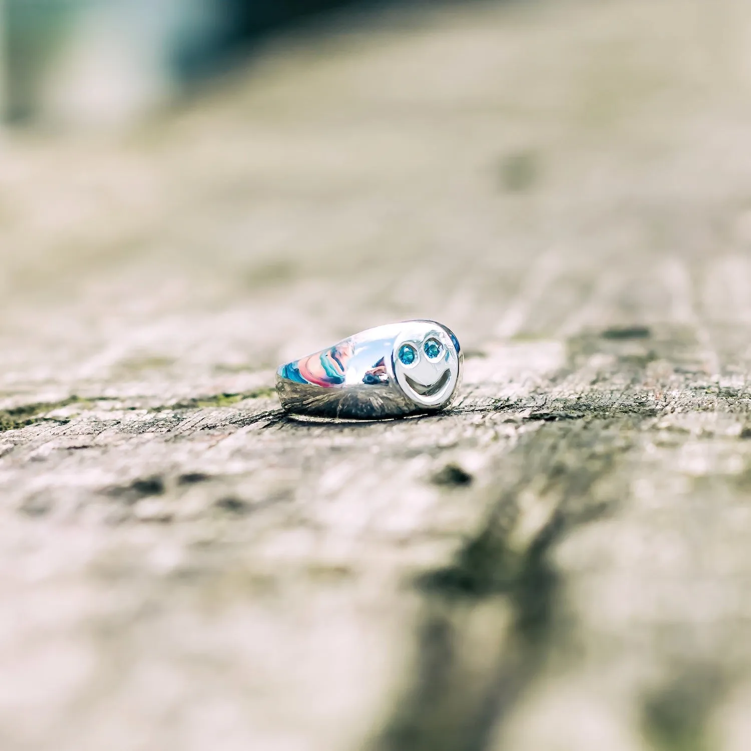 Smiley Face Gemstone Signet Ring