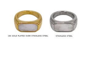 SSP1321 Wide Bar Mother Of Pearl Stainless Steel Signet Ring