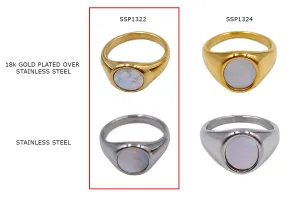 SSP1322 Round Mother Of Pearl Stainless Steel Signet Ring