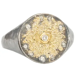 Starburst Signet - 22ky, 18ky, Oxidized Silver   VS Diamonds