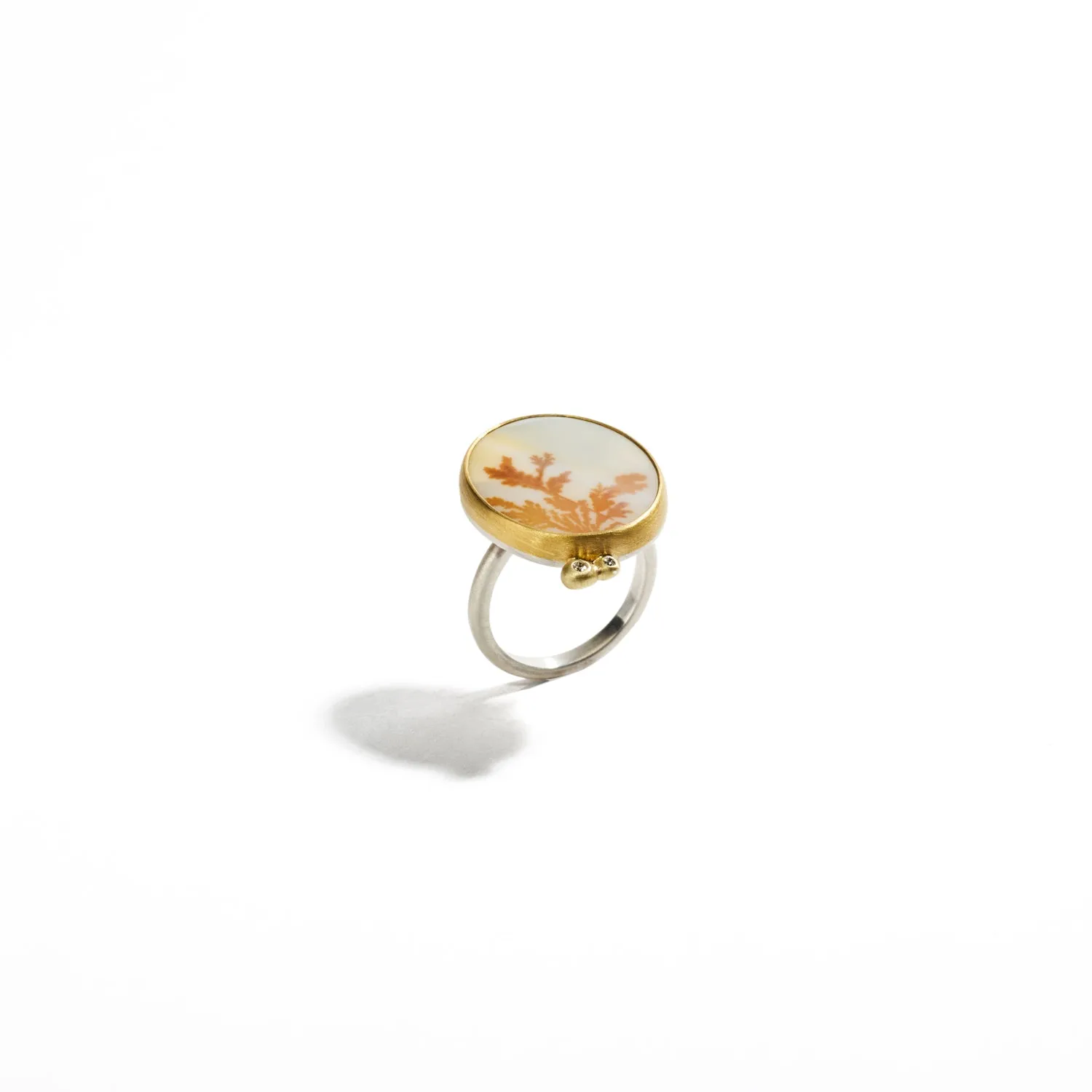 Sterling Silver and Gold Agate Diamond Ring