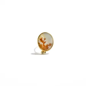 Sterling Silver and Gold Agate Diamond Ring