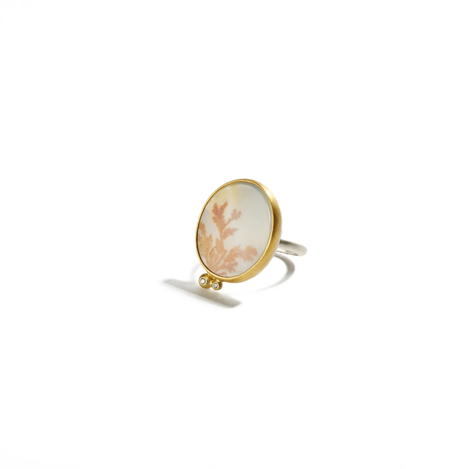 Sterling Silver and Gold Agate Diamond Ring