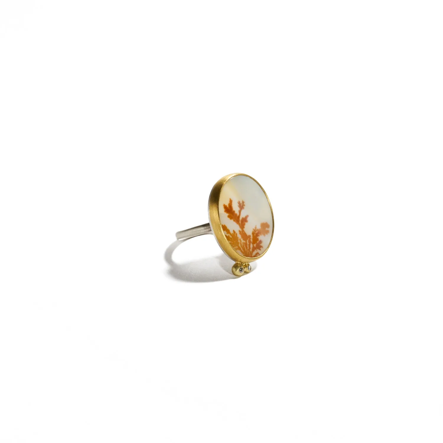 Sterling Silver and Gold Agate Diamond Ring