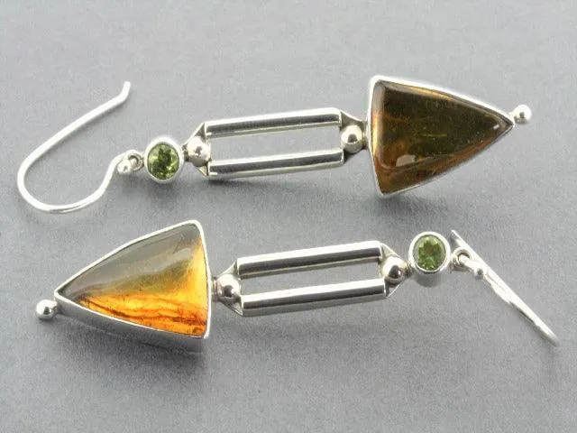 stone arrow amber earrings - sterling silver