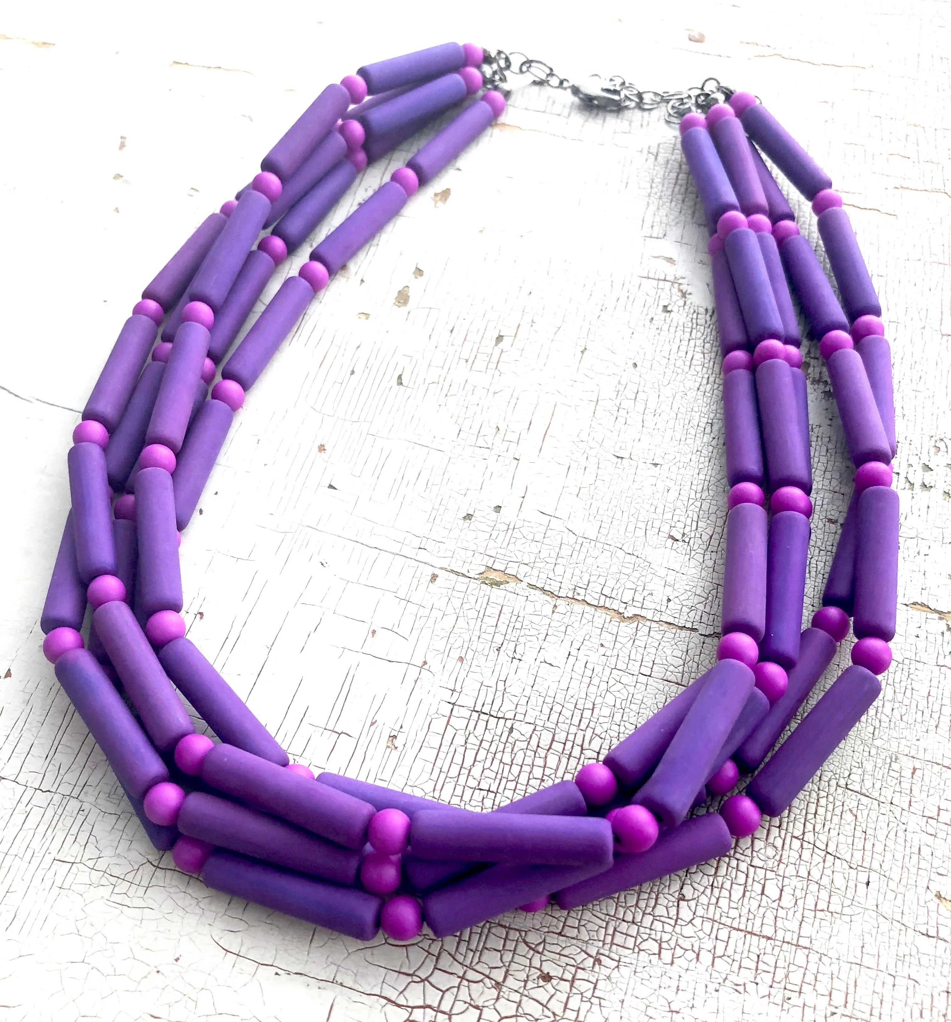 Violet Tube Matte Beaded Sylvie Necklace