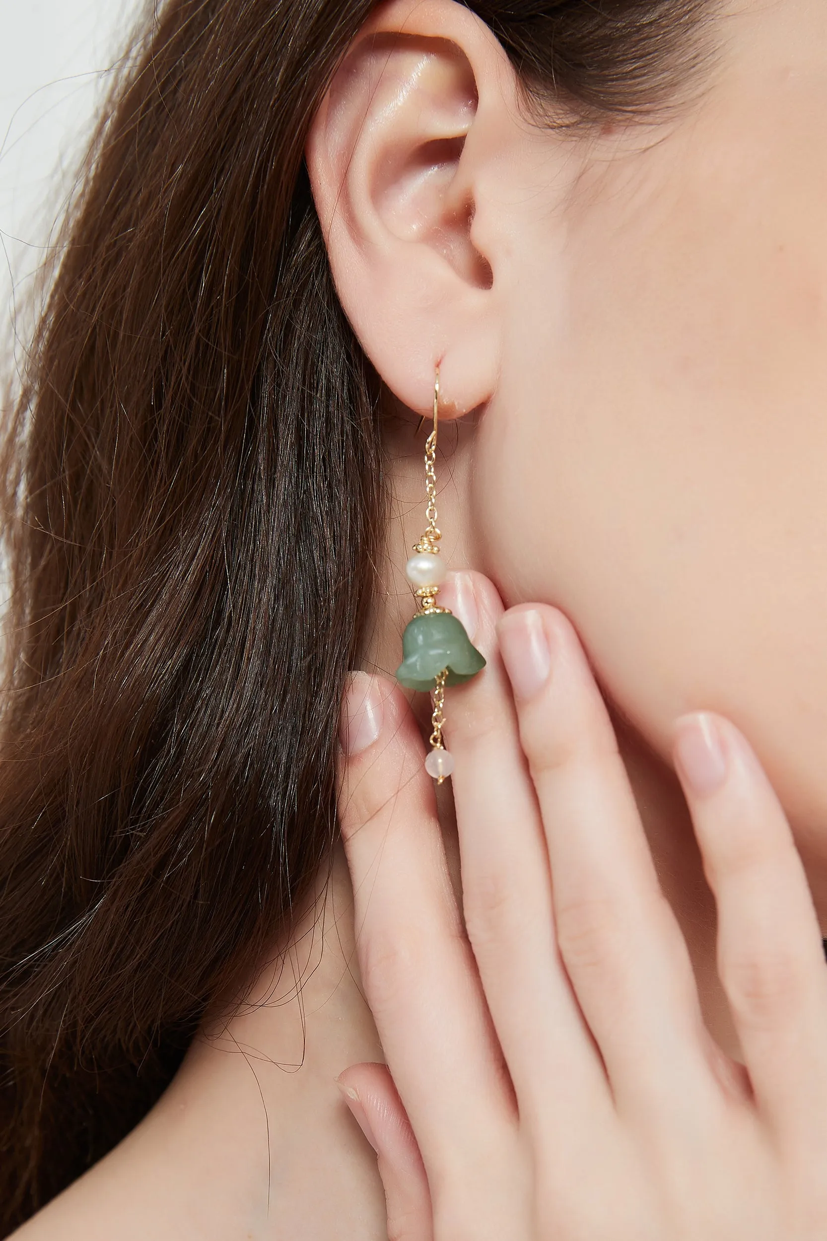 Zadie Lily of the Valley Jade Pearl Drop Earrings